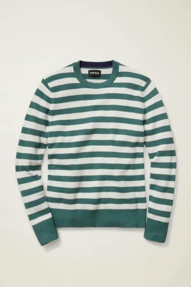 Men Seasonal Sweaters Bonobos Cotton Cashmere Crew Neck Sweater Coastal Pine Stripe