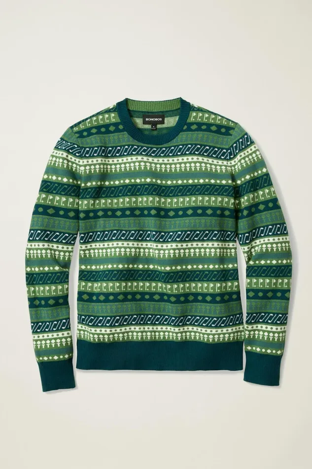 Men Seasonal Sweaters Bonobos Cotton Cashmere Golf Sweater Green Fair Isle