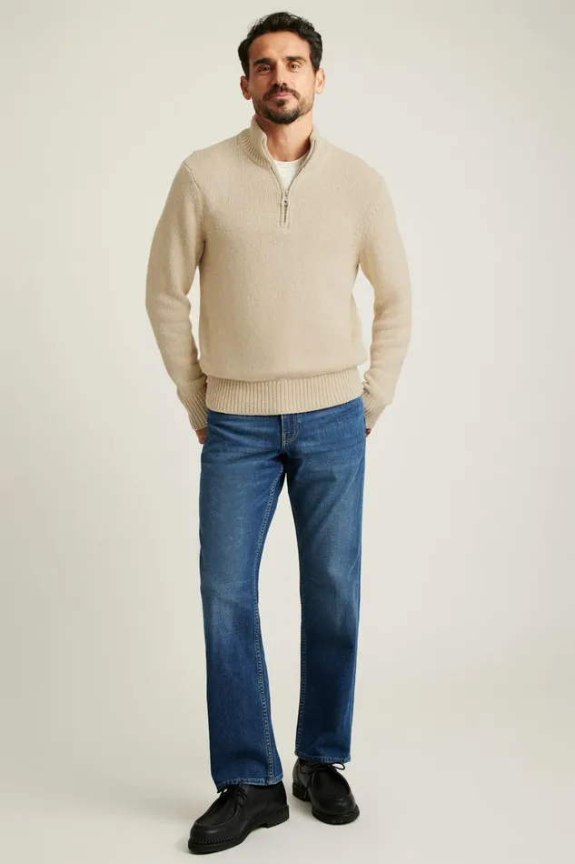 Men Seasonal Sweaters Bonobos Cotton Linen Half Zip Sweater Ivory Marl