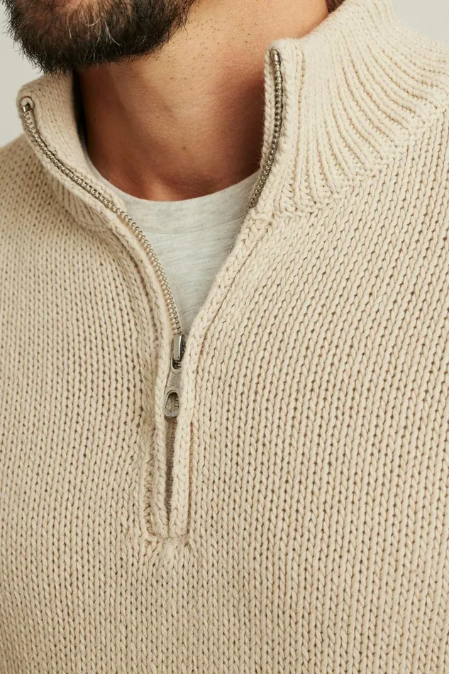 Men Seasonal Sweaters Bonobos Cotton Linen Half Zip Sweater Ivory Marl