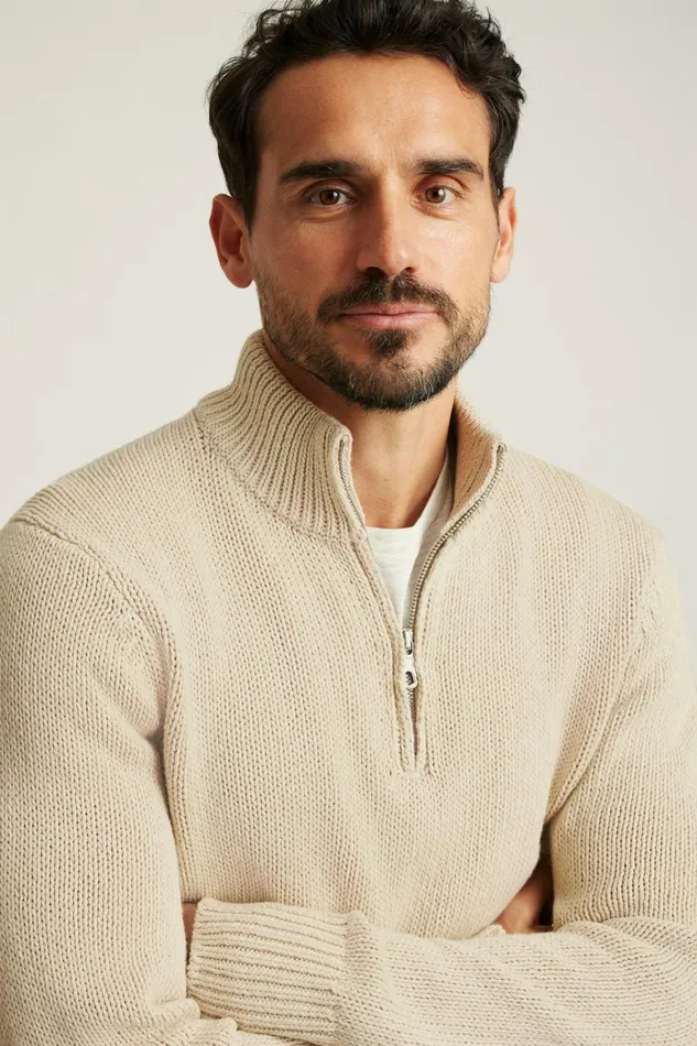 Men Seasonal Sweaters Bonobos Cotton Linen Half Zip Sweater Ivory Marl