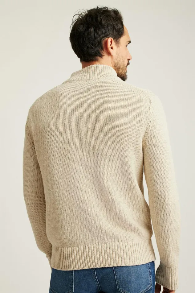 Men Seasonal Sweaters Bonobos Cotton Linen Half Zip Sweater Ivory Marl
