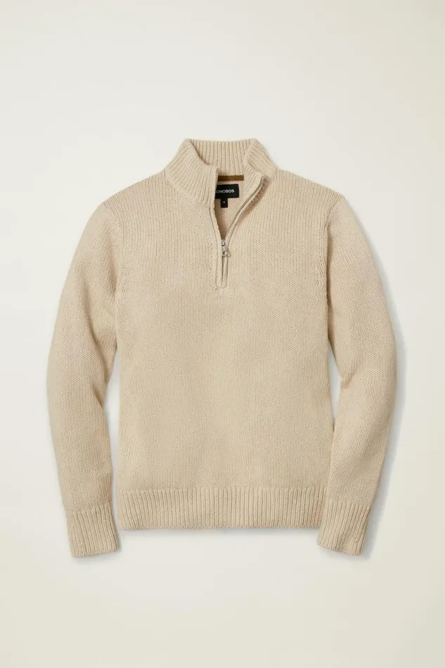 Men Seasonal Sweaters Bonobos Cotton Linen Half Zip Sweater Ivory Marl