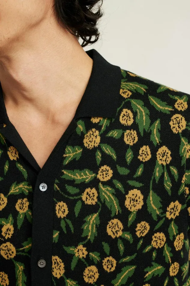 Men Seasonal Sweaters Bonobos Hudson Cabana Sweater Polo Black Dandelion Cotton