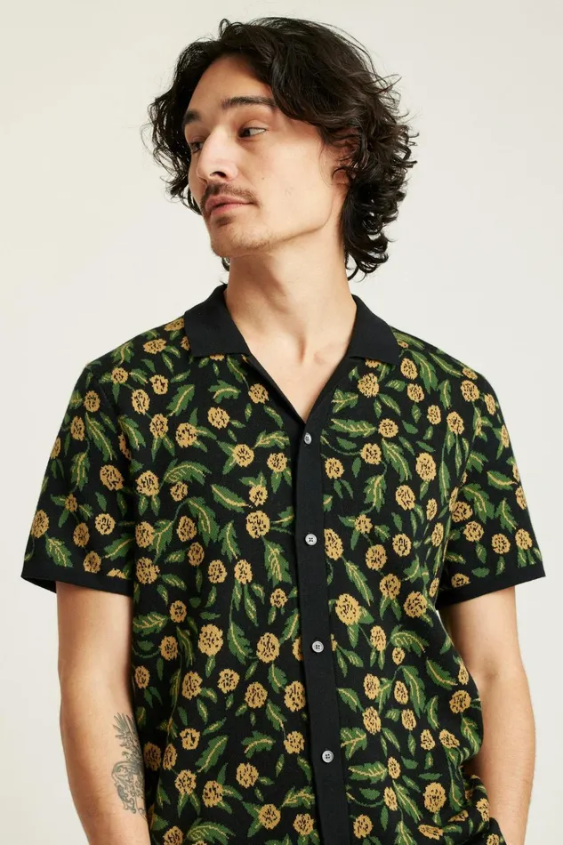 Men Seasonal Sweaters Bonobos Hudson Cabana Sweater Polo Black Dandelion Cotton