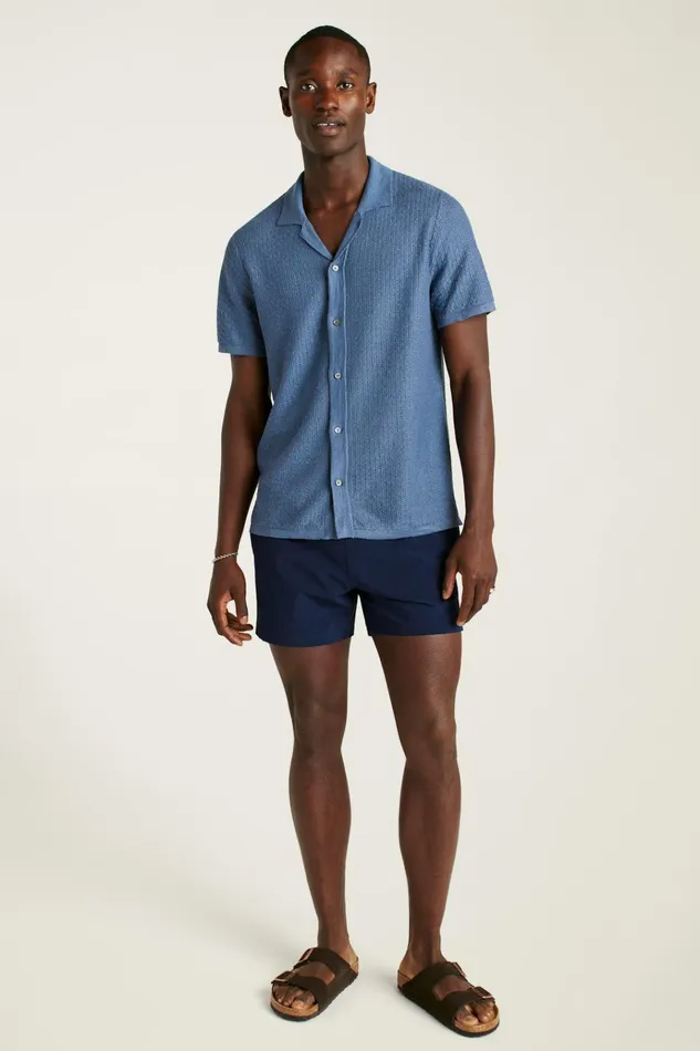 Men Seasonal Sweaters Bonobos Hudson Cabana Sweater Polo Blue Italian Linen