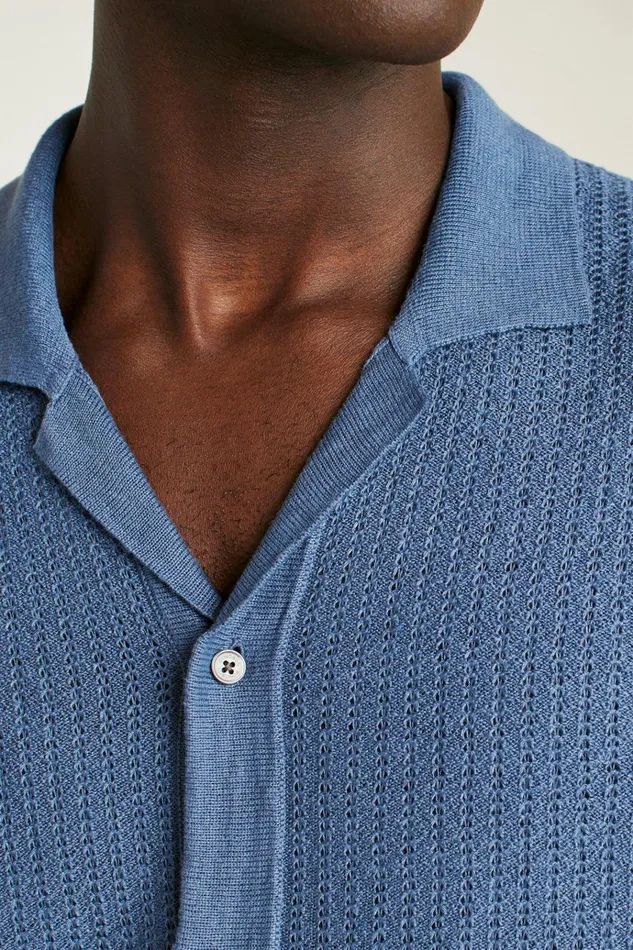 Men Seasonal Sweaters Bonobos Hudson Cabana Sweater Polo Blue Italian Linen