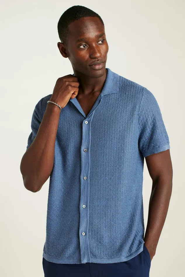 Men Seasonal Sweaters Bonobos Hudson Cabana Sweater Polo Blue Italian Linen