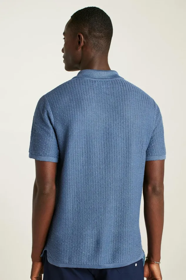 Men Seasonal Sweaters Bonobos Hudson Cabana Sweater Polo Blue Italian Linen