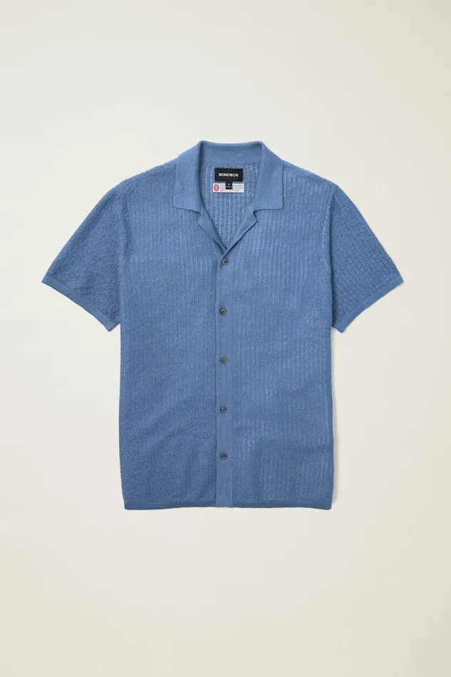 Men Seasonal Sweaters Bonobos Hudson Cabana Sweater Polo Blue Italian Linen
