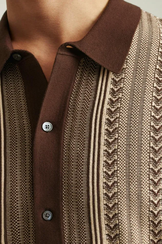 Men Seasonal Sweaters Bonobos Hudson Cabana Sweater Polo Coffee Cotton Stripe