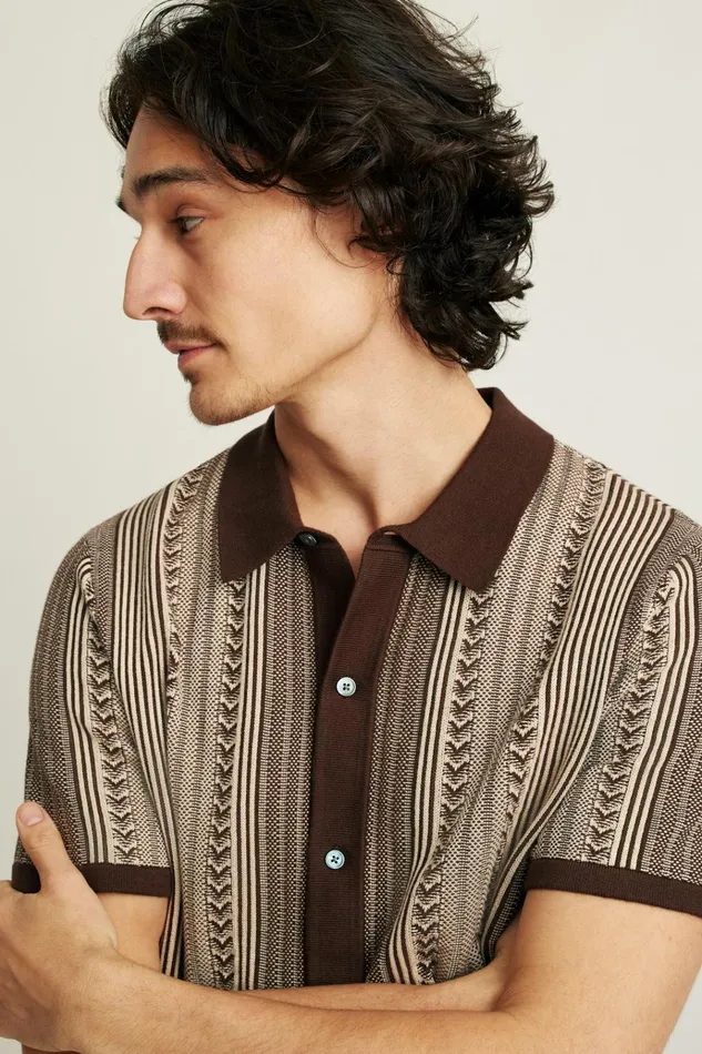 Men Seasonal Sweaters Bonobos Hudson Cabana Sweater Polo Coffee Cotton Stripe