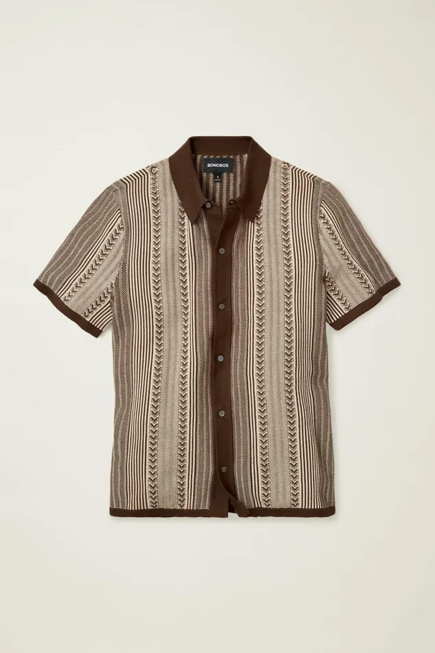 Men Seasonal Sweaters Bonobos Hudson Cabana Sweater Polo Coffee Cotton Stripe