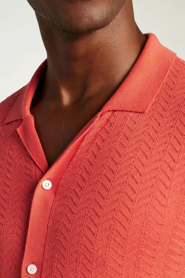 Men Seasonal Sweaters Bonobos Hudson Cabana Sweater Polo Coral Cotton Chevron