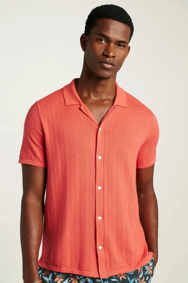 Men Seasonal Sweaters Bonobos Hudson Cabana Sweater Polo Coral Cotton Chevron