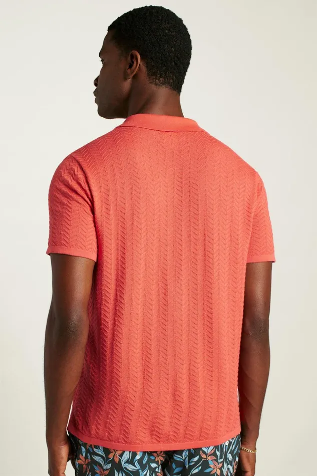 Men Seasonal Sweaters Bonobos Hudson Cabana Sweater Polo Coral Cotton Chevron