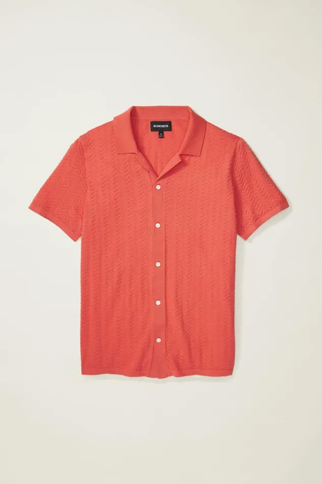 Men Seasonal Sweaters Bonobos Hudson Cabana Sweater Polo Coral Cotton Chevron