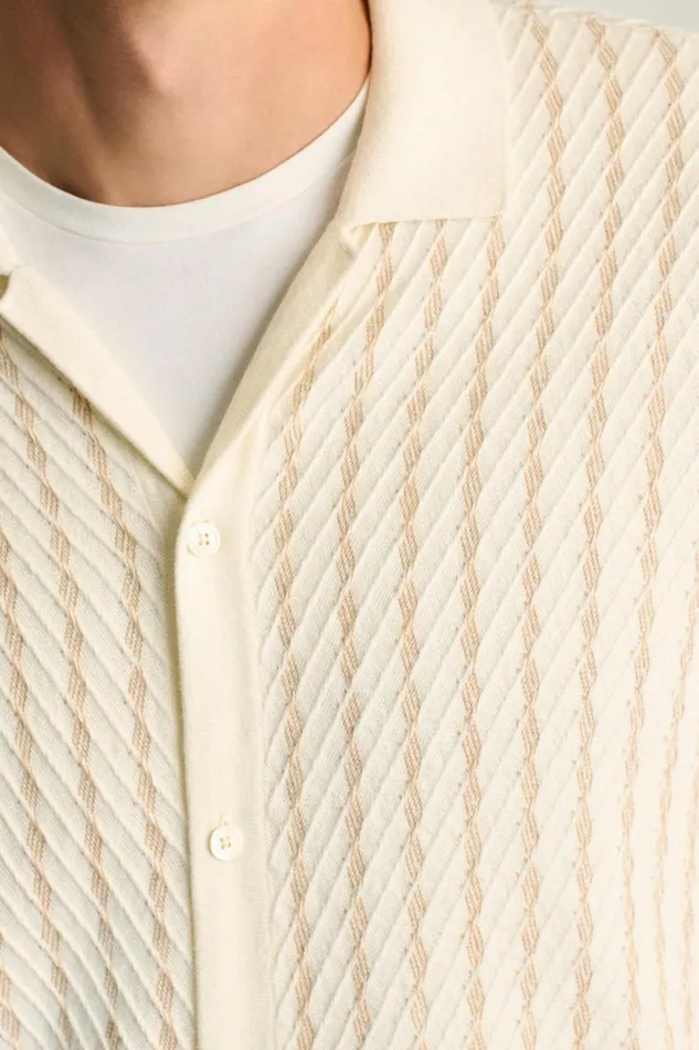 Men Seasonal Sweaters Bonobos Hudson Cabana Sweater Polo Ivory Cotton Cashmere Stripe