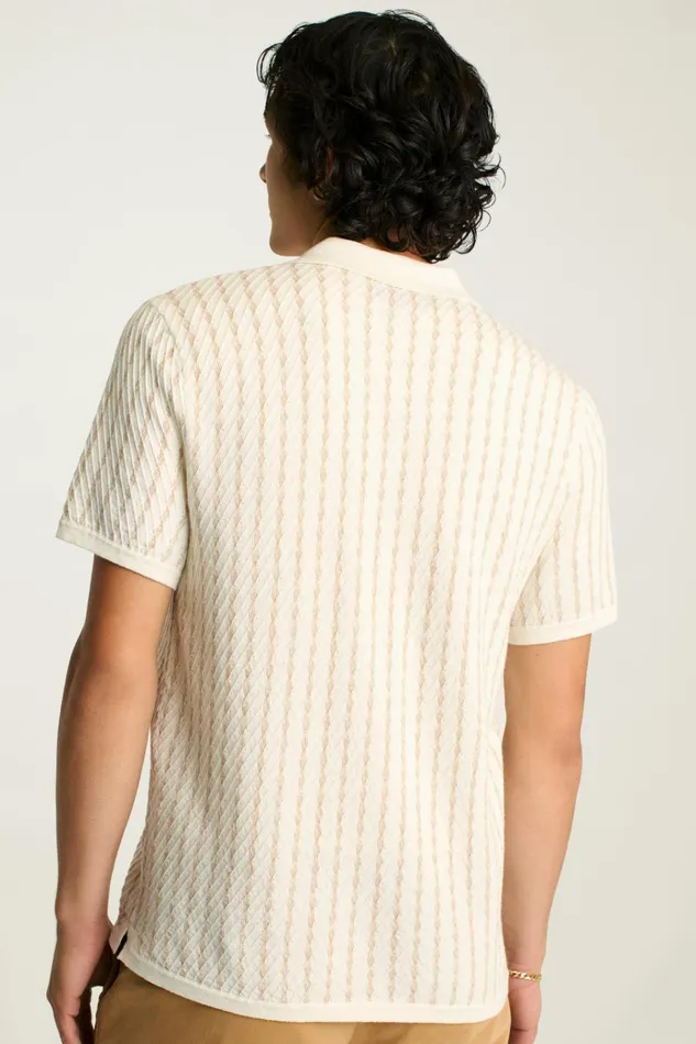Men Seasonal Sweaters Bonobos Hudson Cabana Sweater Polo Ivory Cotton Cashmere Stripe