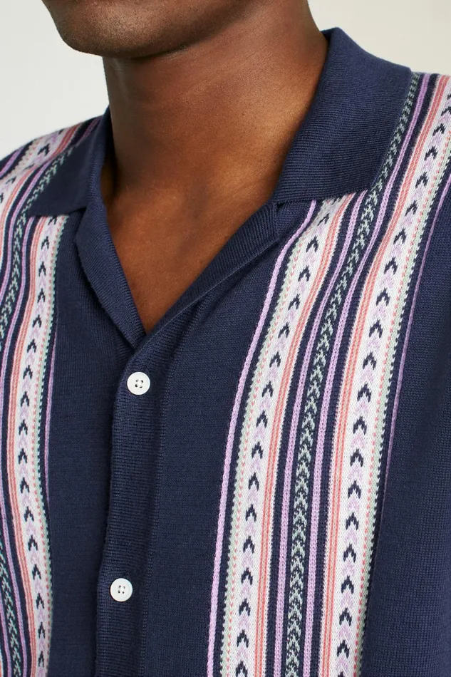Men Seasonal Sweaters Bonobos Hudson Cabana Sweater Polo Navy Cotton Bowling Stripe