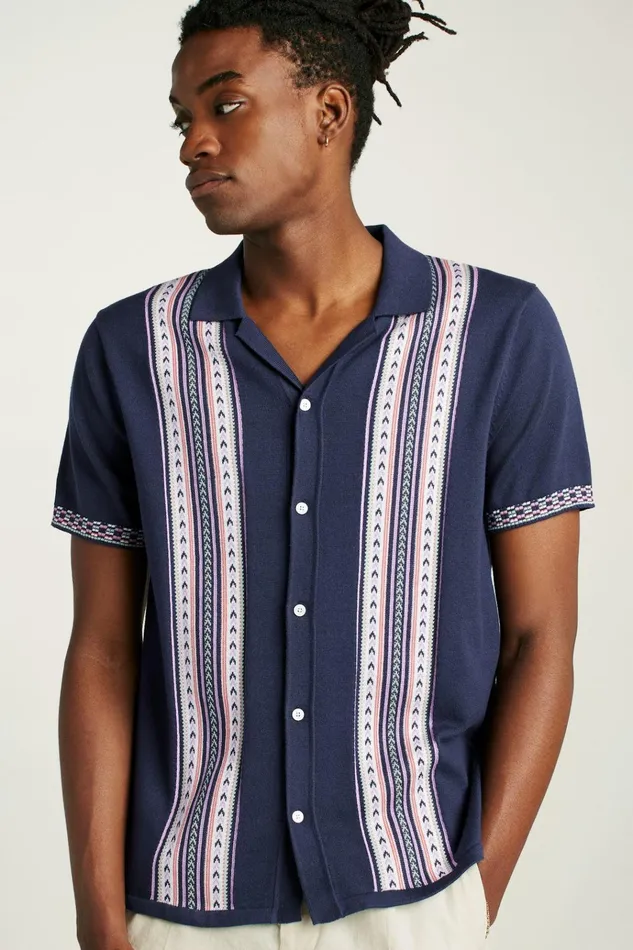 Men Seasonal Sweaters Bonobos Hudson Cabana Sweater Polo Navy Cotton Bowling Stripe