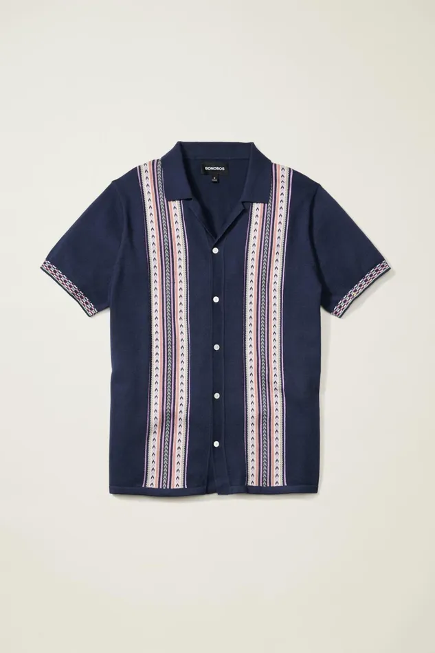 Men Seasonal Sweaters Bonobos Hudson Cabana Sweater Polo Navy Cotton Bowling Stripe