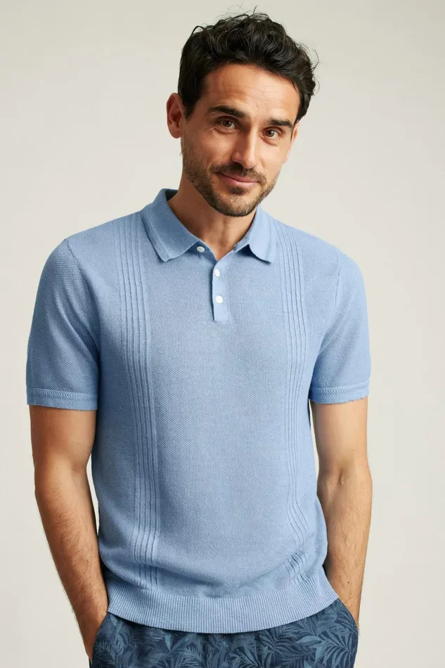 Men Seasonal Sweaters Bonobos Hudson Italian Sweater Polo Light Blue Linen