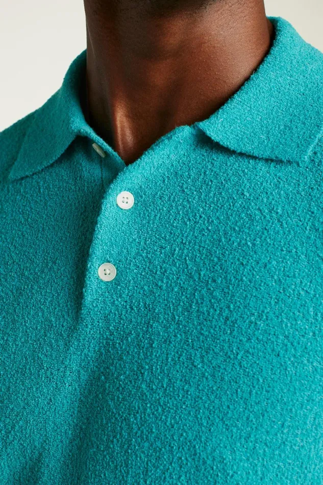 Men Seasonal Sweaters Bonobos Hudson Italian Sweater Polo Turquoise Cotton Blend Terry