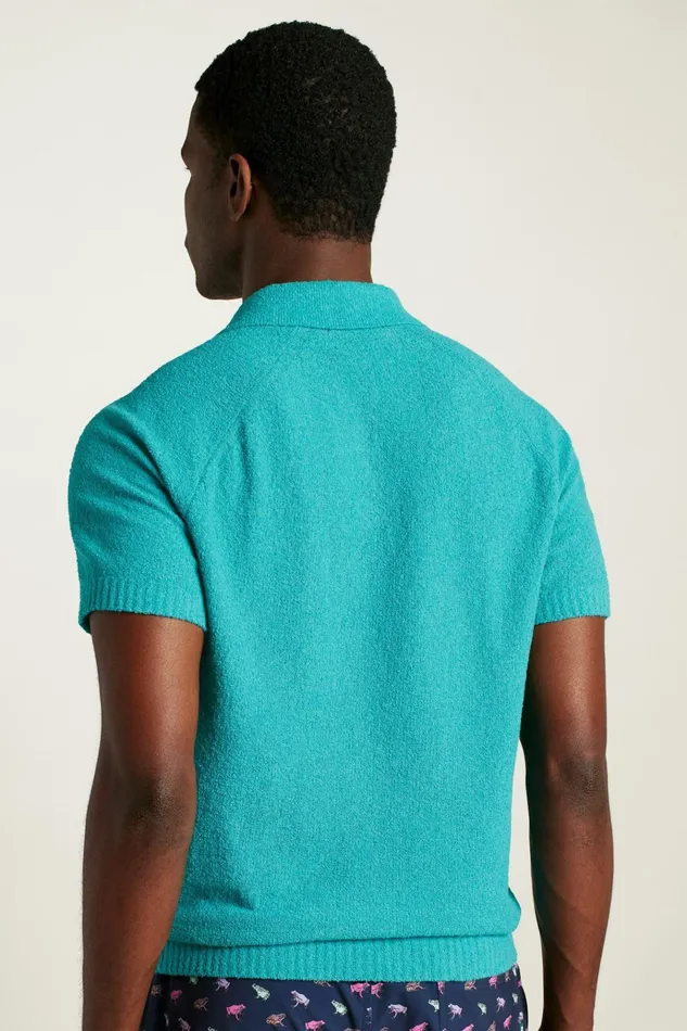 Men Seasonal Sweaters Bonobos Hudson Italian Sweater Polo Turquoise Cotton Blend Terry