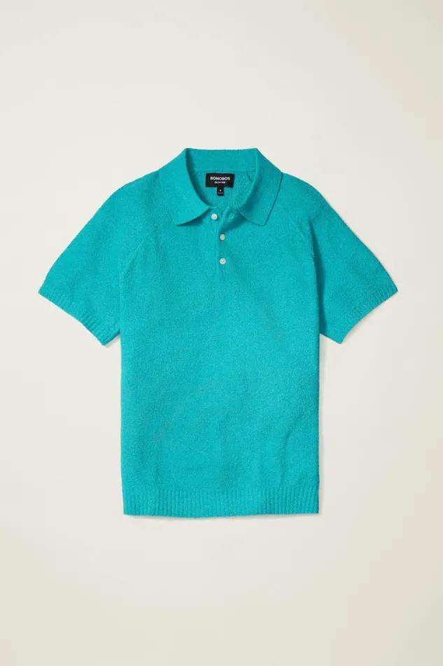 Men Seasonal Sweaters Bonobos Hudson Italian Sweater Polo Turquoise Cotton Blend Terry