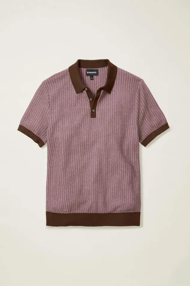 Men Seasonal Sweaters Bonobos Hudson Sweater Polo Berry Two Tone Cotton