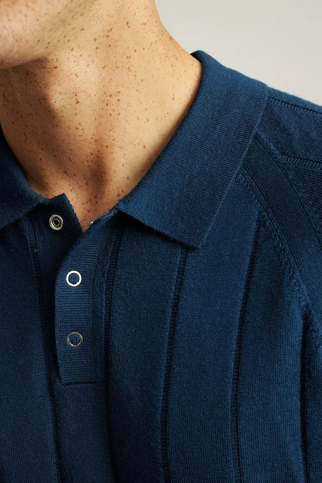 Men Seasonal Sweaters Bonobos Hudson Sweater Polo Blue Merino Raglan