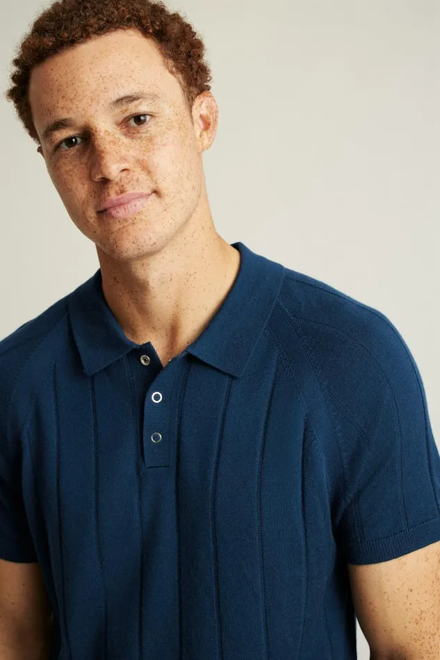 Men Seasonal Sweaters Bonobos Hudson Sweater Polo Blue Merino Raglan