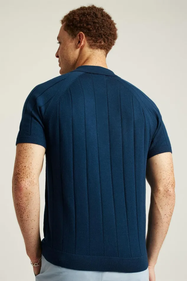 Men Seasonal Sweaters Bonobos Hudson Sweater Polo Blue Merino Raglan