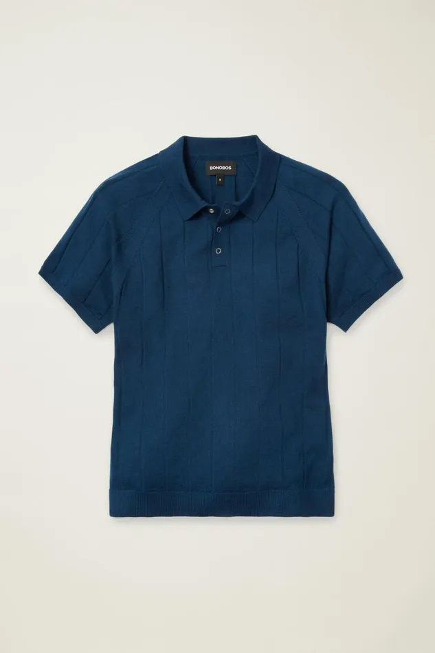 Men Seasonal Sweaters Bonobos Hudson Sweater Polo Blue Merino Raglan