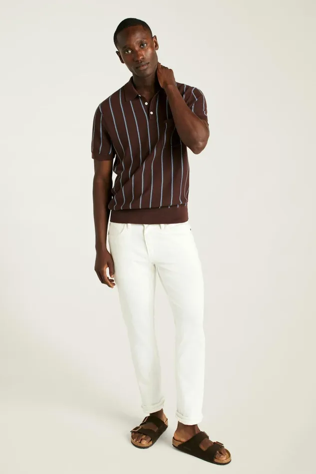 Men Seasonal Sweaters Bonobos Hudson Sweater Polo Brown Cotton Stripe