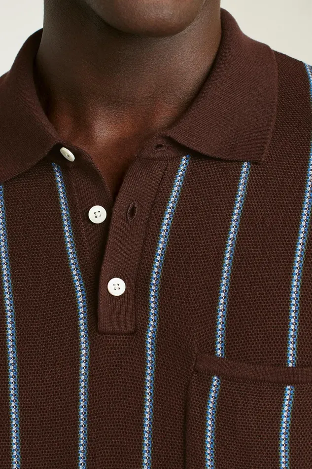 Men Seasonal Sweaters Bonobos Hudson Sweater Polo Brown Cotton Stripe