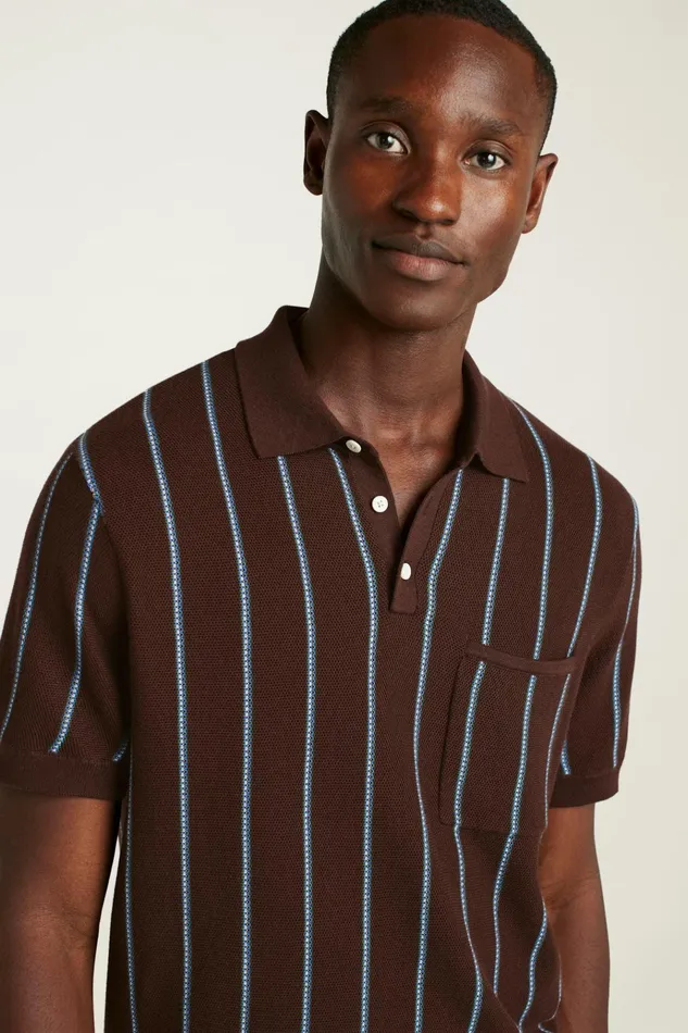 Men Seasonal Sweaters Bonobos Hudson Sweater Polo Brown Cotton Stripe