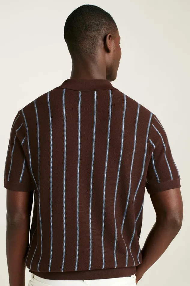 Men Seasonal Sweaters Bonobos Hudson Sweater Polo Brown Cotton Stripe