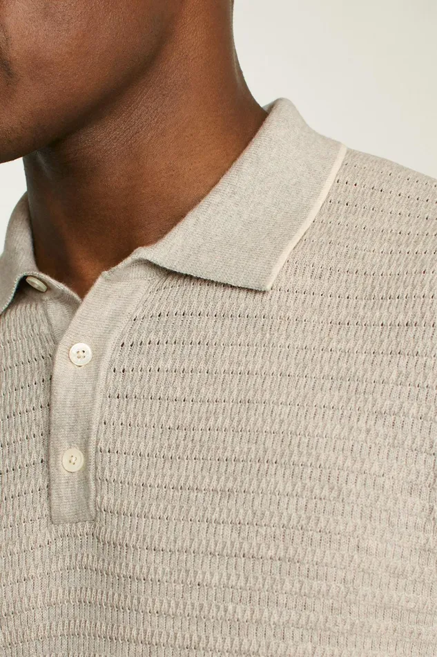 Men Seasonal Sweaters Bonobos Hudson Sweater Polo Gray Cotton Cashmere Stripe