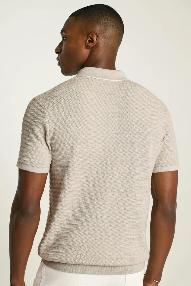 Men Seasonal Sweaters Bonobos Hudson Sweater Polo Gray Cotton Cashmere Stripe