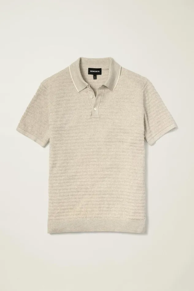 Men Seasonal Sweaters Bonobos Hudson Sweater Polo Gray Cotton Cashmere Stripe
