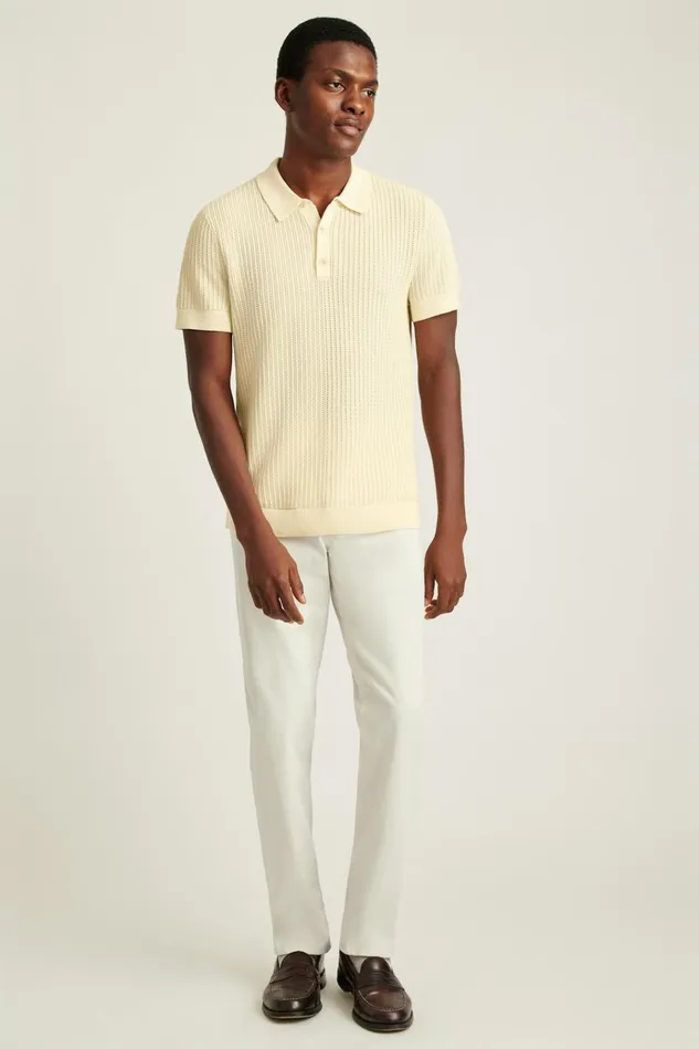Men Seasonal Sweaters Bonobos Hudson Sweater Polo Ivory Cotton Open Stitch