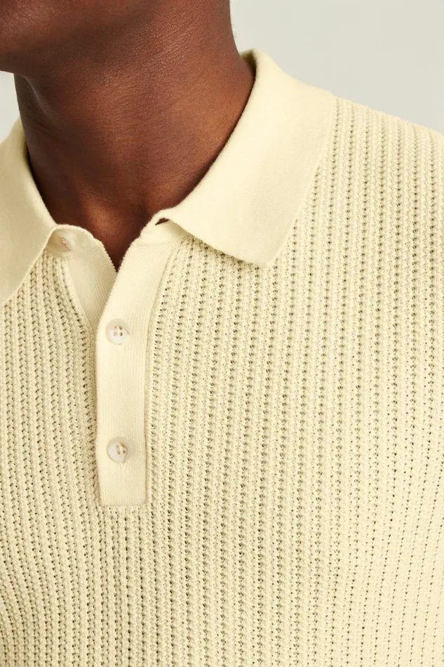 Men Seasonal Sweaters Bonobos Hudson Sweater Polo Ivory Cotton Open Stitch