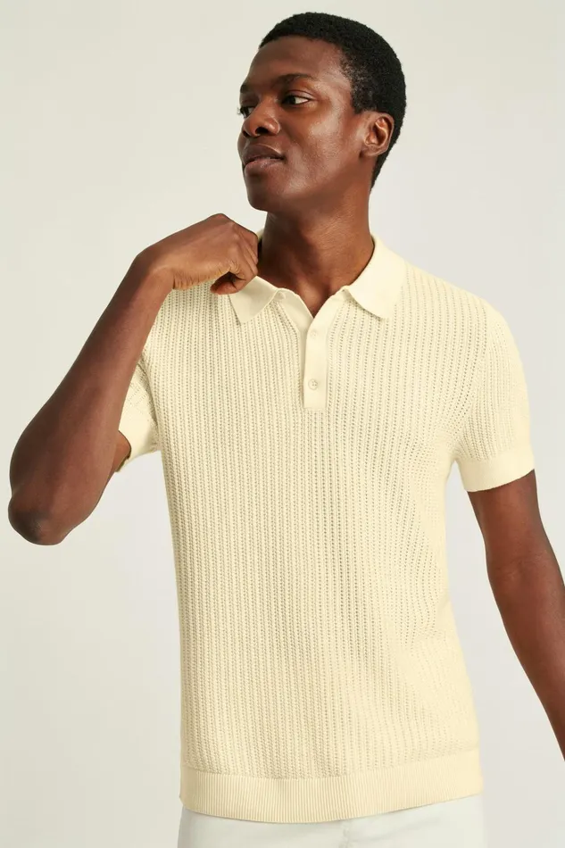 Men Seasonal Sweaters Bonobos Hudson Sweater Polo Ivory Cotton Open Stitch