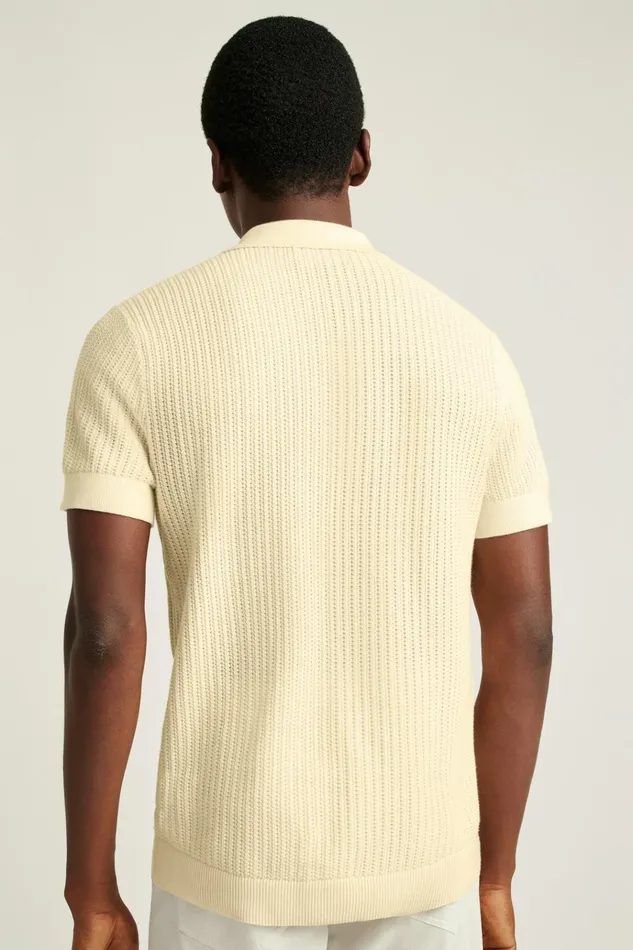 Men Seasonal Sweaters Bonobos Hudson Sweater Polo Ivory Cotton Open Stitch