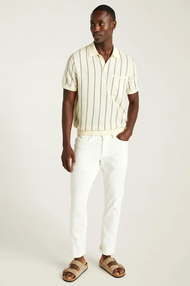 Men Seasonal Sweaters Bonobos Hudson Sweater Polo Ivory Cotton Stripe