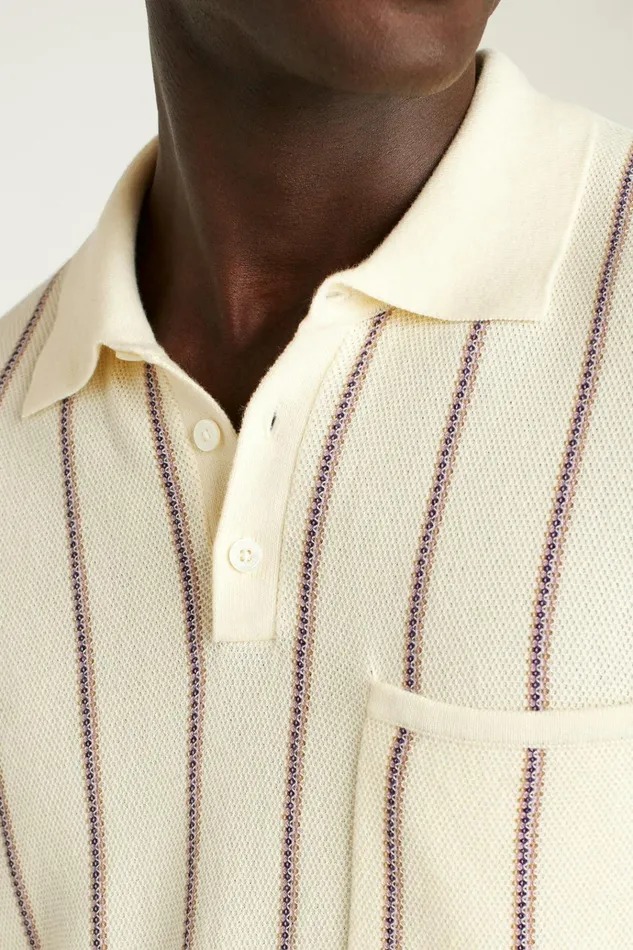 Men Seasonal Sweaters Bonobos Hudson Sweater Polo Ivory Cotton Stripe