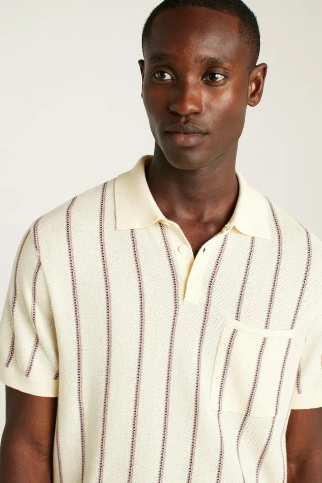 Men Seasonal Sweaters Bonobos Hudson Sweater Polo Ivory Cotton Stripe