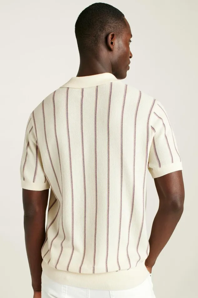 Men Seasonal Sweaters Bonobos Hudson Sweater Polo Ivory Cotton Stripe